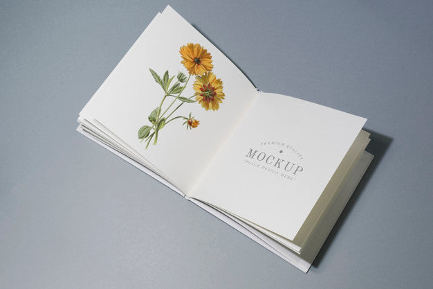 Mid Fold Book Mockup With Floral Illustration Psd