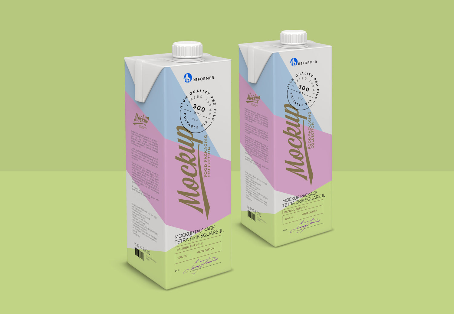 Milk Box Packaging Tetra Brik Square 1L Mockup Psd 2018