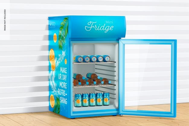 Mini Fridge Mockup, Opened Psd