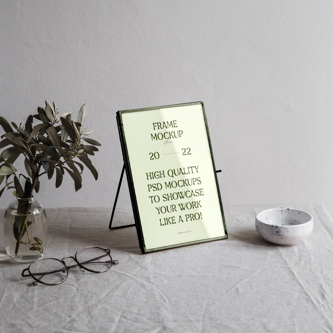 Mini Gold Frame On Table Mockup