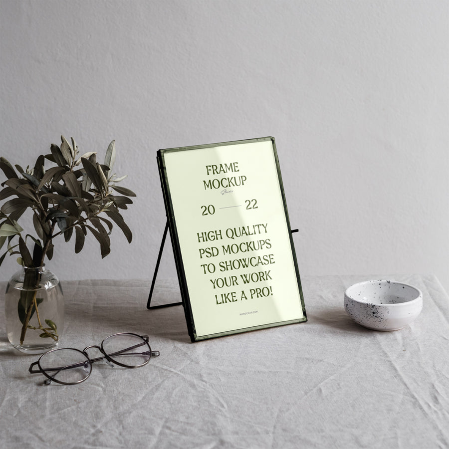 Mini Gold Frame On Table Mockup