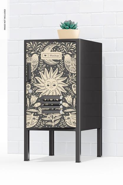 Mini Locker Mockup, With Plant Pot Psd