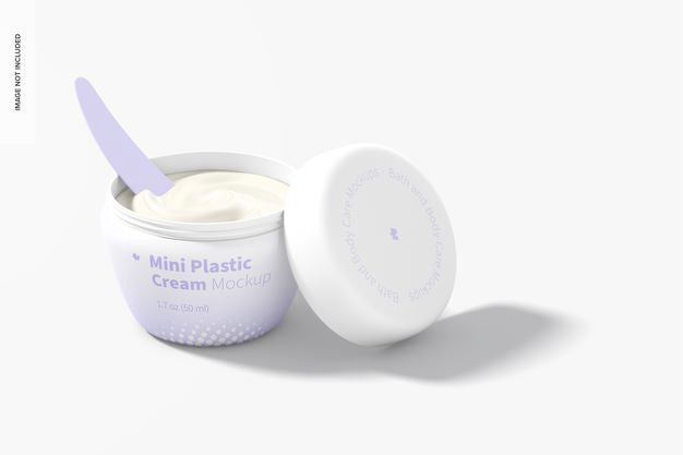 Mini Plastic Cream Jar With Lid Mockup, Opened Psd