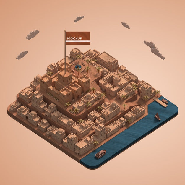 Miniature 3D Model Of Cities Buildings Mock-Up Psd