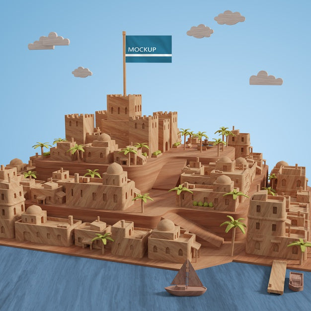 Miniature 3D Model Of Cities Buildings With Mock-Up Psd