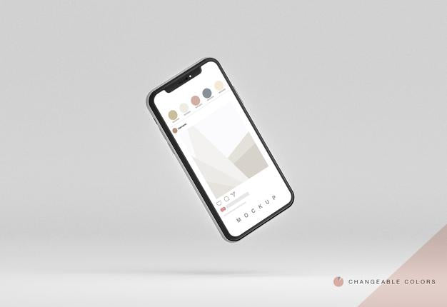 Minimal 3D Phone With Rrss Interface Mockup Levitating Psd