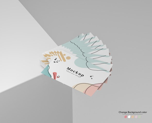 Minimal Business Visiting Card Mockup In Hand Fan Disposition On A Platform Corner. Psd