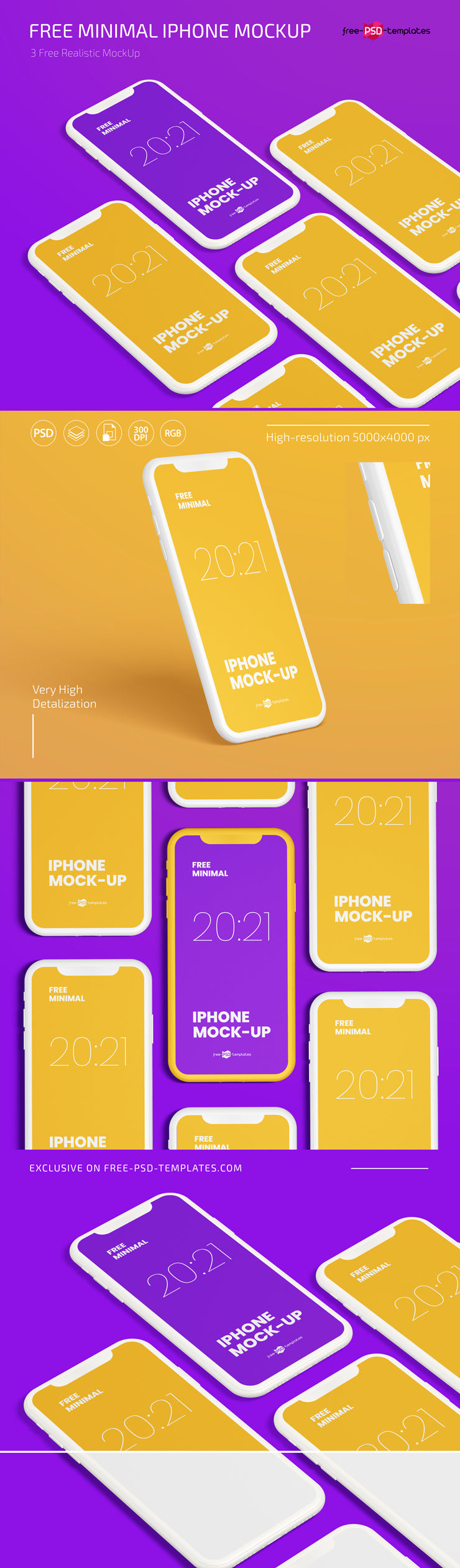 Minimal Iphone Mockups In Psd