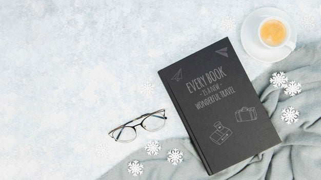 Minimalist Book Concept With Glasses And Cup Of Coffee Psd