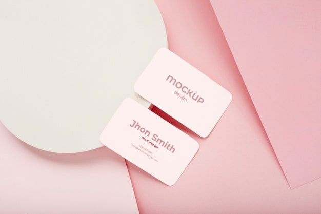 Minimalist Business Card Mockup Composition On Geometric Background With Pink And White Colors Psd