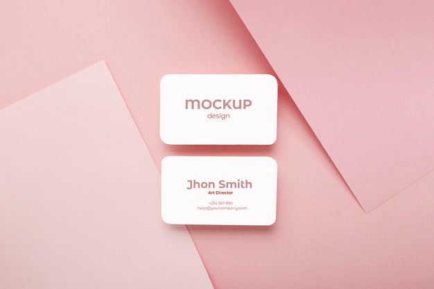 Minimalist Business Card Mockup Composition On Geometric Background With Pink And White Colors Psd