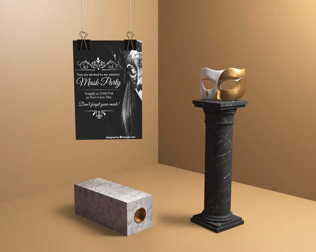 Minimalist Decor With Black Columns And Masks Psd