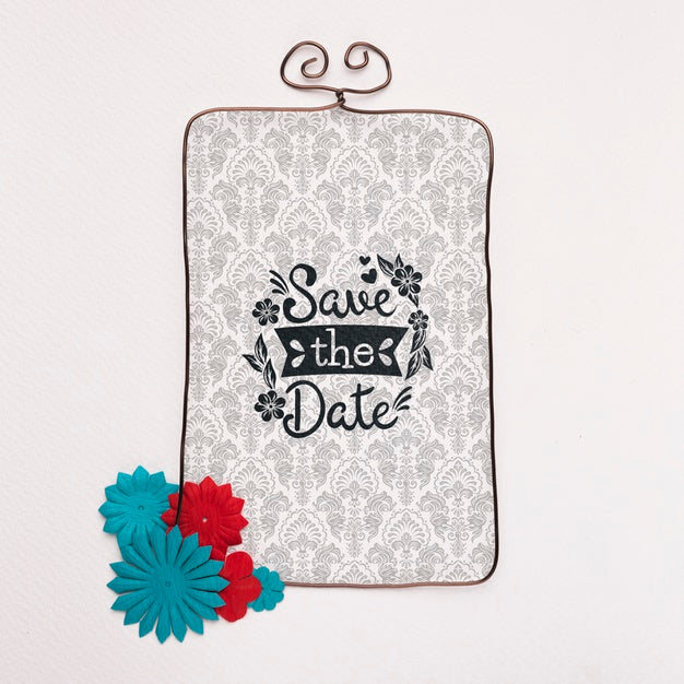 Minimalist Floral Frame Save The Date Mock-Up Psd