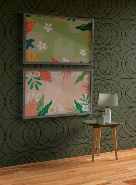 Minimalist Grey Frames Mock-Up Hanging On The Wall Psd