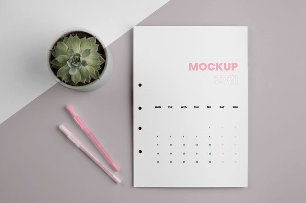 Minimalist Mock-Up Calendar Arrangement Psd