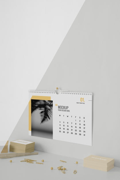 Minimalist Mock-Up Calendar Arrangement Psd