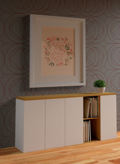 Minimalist White Frame Mock-Up Hanging On The Wall Psd