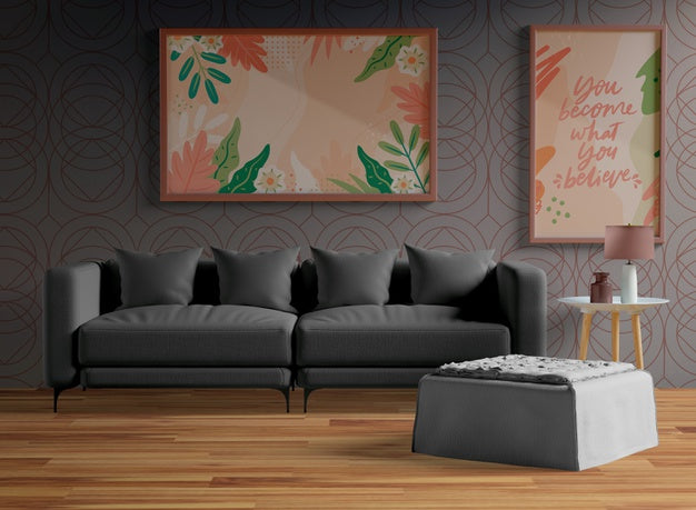 Minimalist Wooden Frames Mock-Up Hanging On The Wall Psd