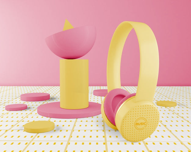Minimalistic Yellow Headphones Arrangement Psd