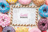 Mix Of Colorful Donuts And Wafer Sticks Frame Mock-Up Psd