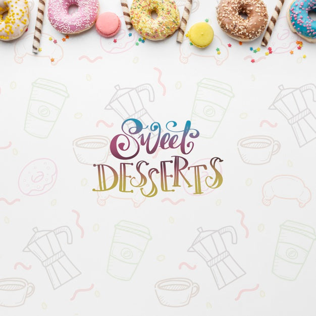 Mix Of Colorful Donuts And Wafer Sticks With Mock-Up Psd