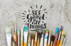 Mix Of Colorful Used Brushes With Positive Message Psd