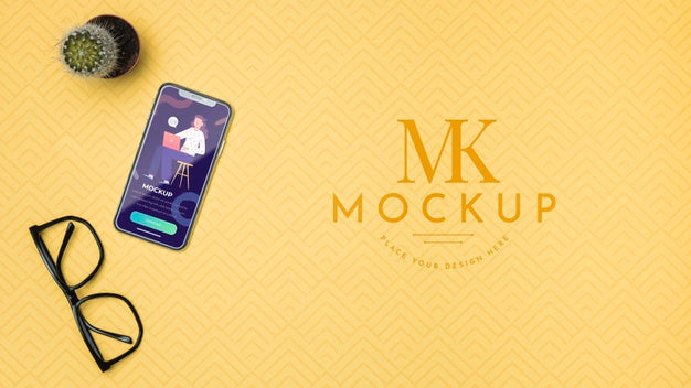 Mobile Phone And Reading Glasses Mock-Up Psd