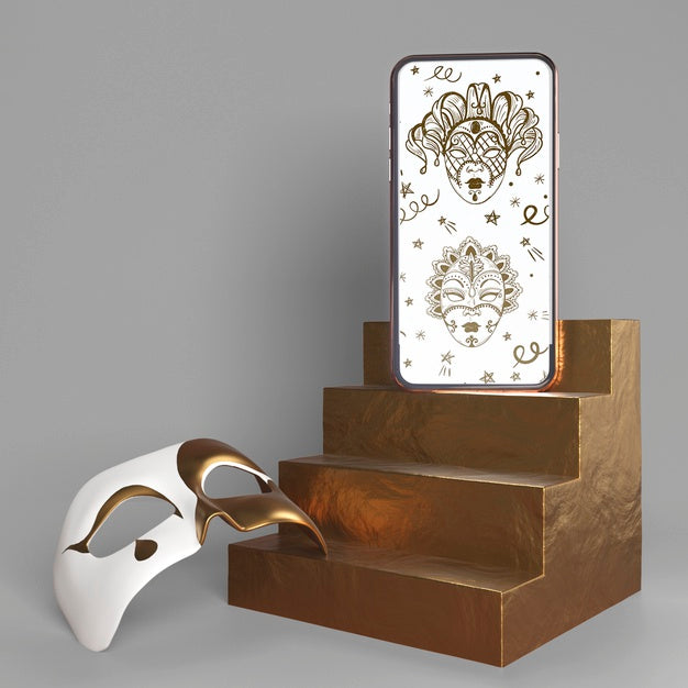 Mobile Phone Carnival App Mock-Up And Mask With Stairs Psd