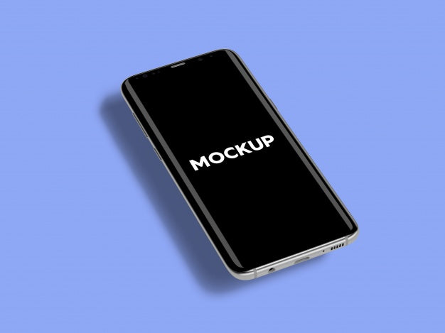 Mobile Phone On Blue Background Mock Up Design Psd