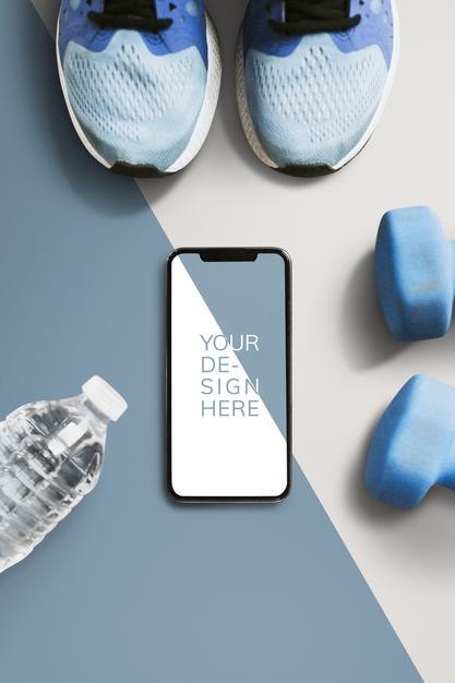 Mobile Phone Screen Mockup And Sporting Equipment Psd