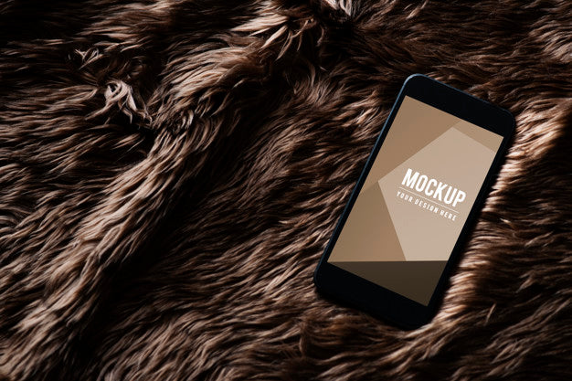 Mobile Phone Screen Mockup On Fur Surface Psd
