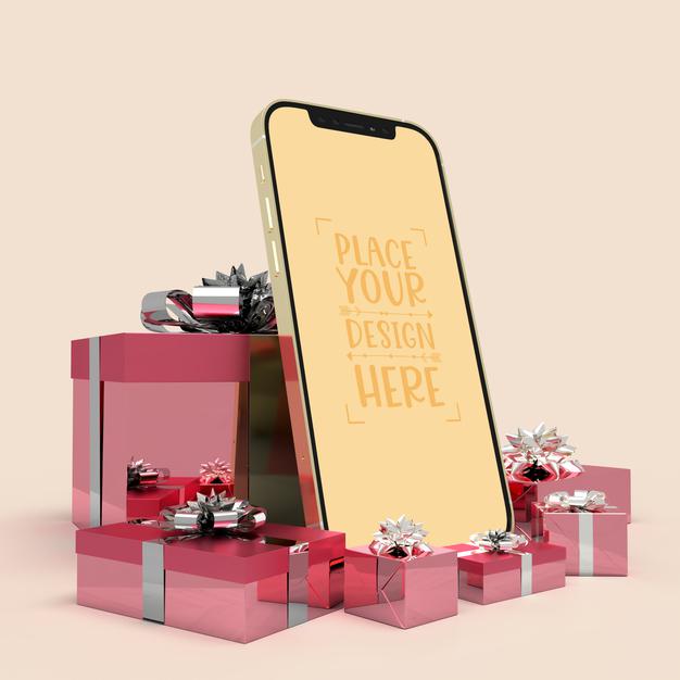 Mobile Phone Surrounded By Presents Psd