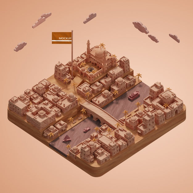 Mock-Up 3D Cities Landmark Miniature Model Psd