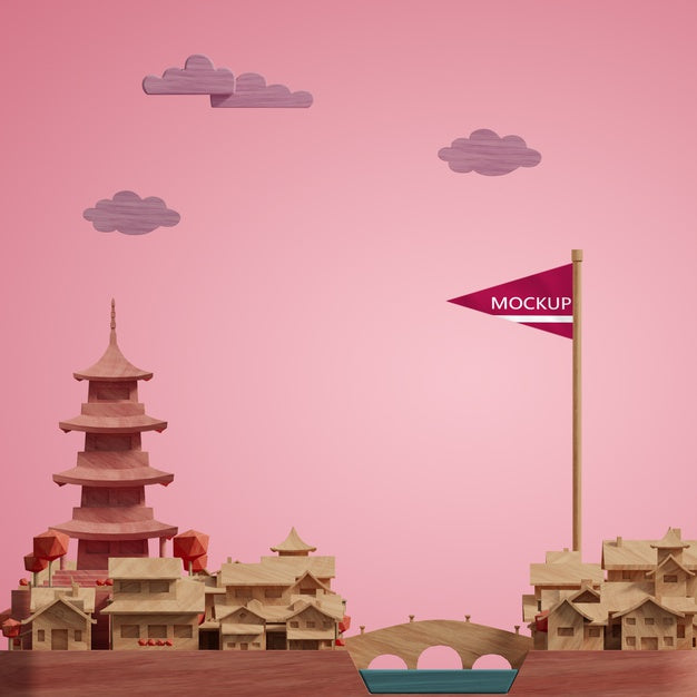 Mock-Up 3D Cities World Day Buildings Miniature Psd