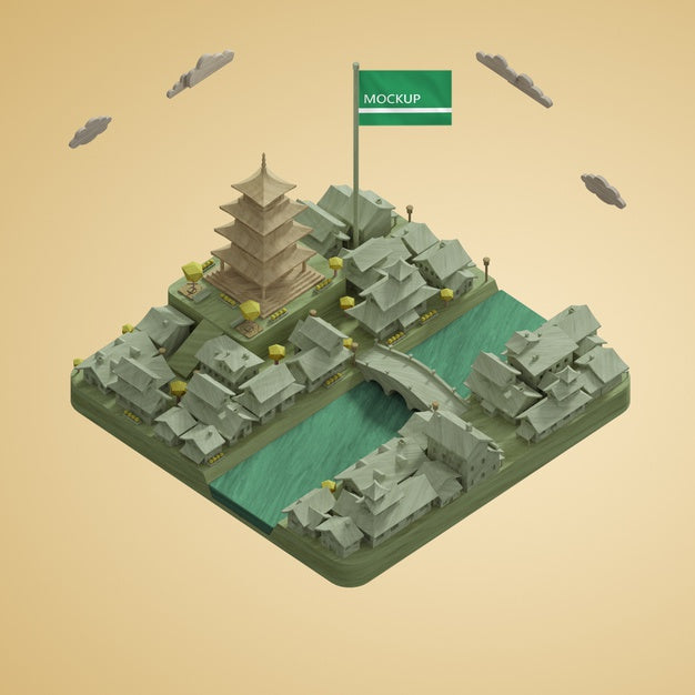 Mock-Up 3D Cities World Day Buildings Model Psd