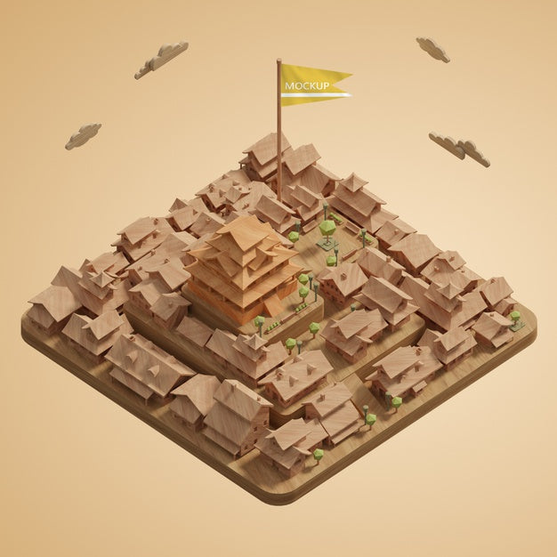 Mock-Up 3D Cities World Day Miniature Model Psd