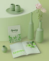 Mock-Up 3D Spring Decorations On Table Psd