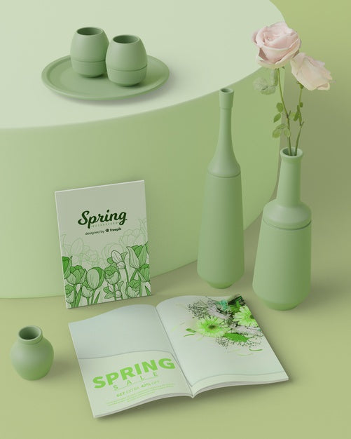 Mock-Up 3D Spring Decorations On Table Psd