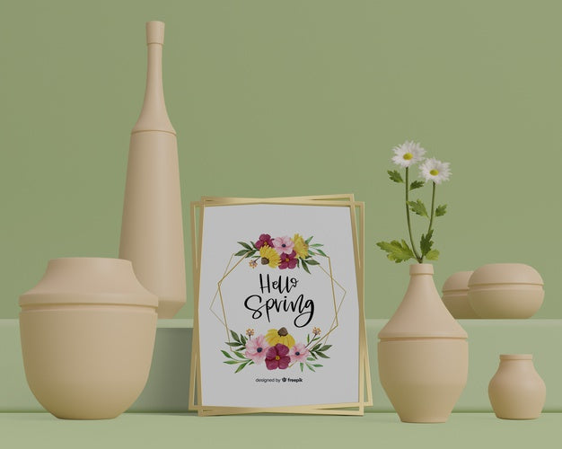 Mock-Up 3D Vases For Flowers On Table Psd