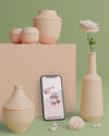 Mock-Up 3D Vases For Flowers With Phone Psd