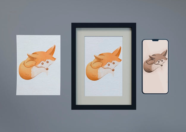 Mock-Up And Sheet With Fox Draw Psd