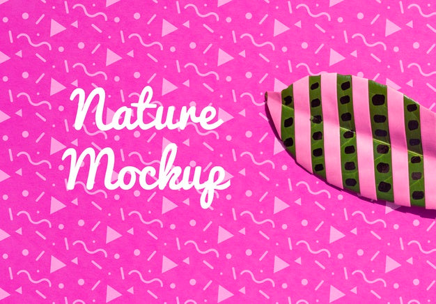 Mock-Up Artistic Draw With Strips On Leaves Psd