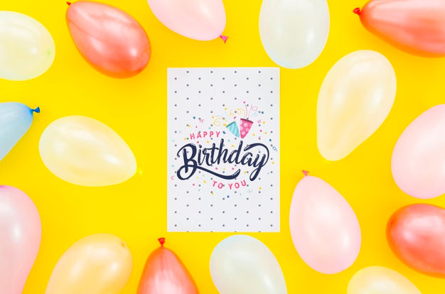 Mock-Up Ballons And Birthday Card Psd