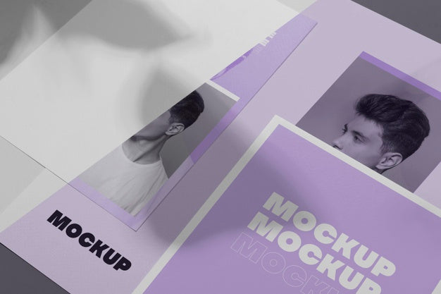 Mock Up Brochure Shadow Overlay Flat Lay Psd