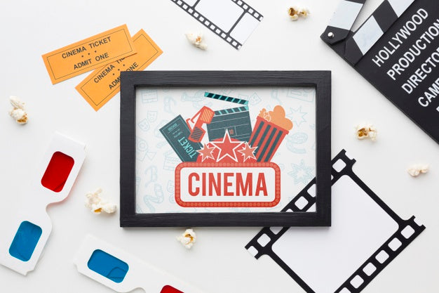 Mock-Up Cinema In Frame And 3D Glasses Psd