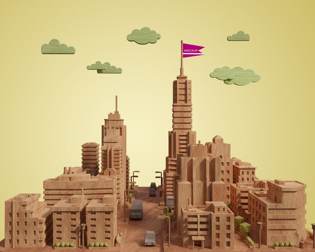 Mock-Up City 3D Building Model Psd
