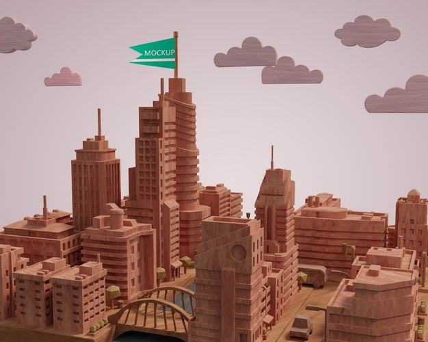 Mock-Up City Building Miniature Model Psd