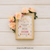 Mock Up Design Of Wooden Frame With Flowers Psd