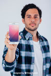 Mock Up Design Of Young Guy With Smartphone Psd