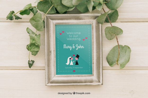 Mock Up Design With Frame And Leaves Psd